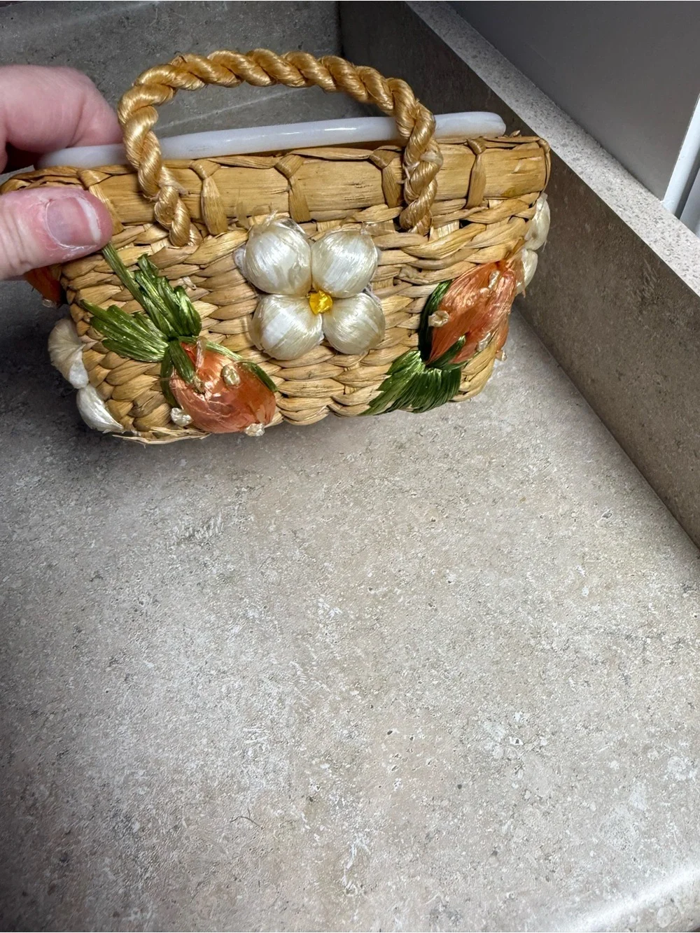 Vintage Fire-King 409 Peach Lustre Baking Dish Handmade Strawberry Basket
